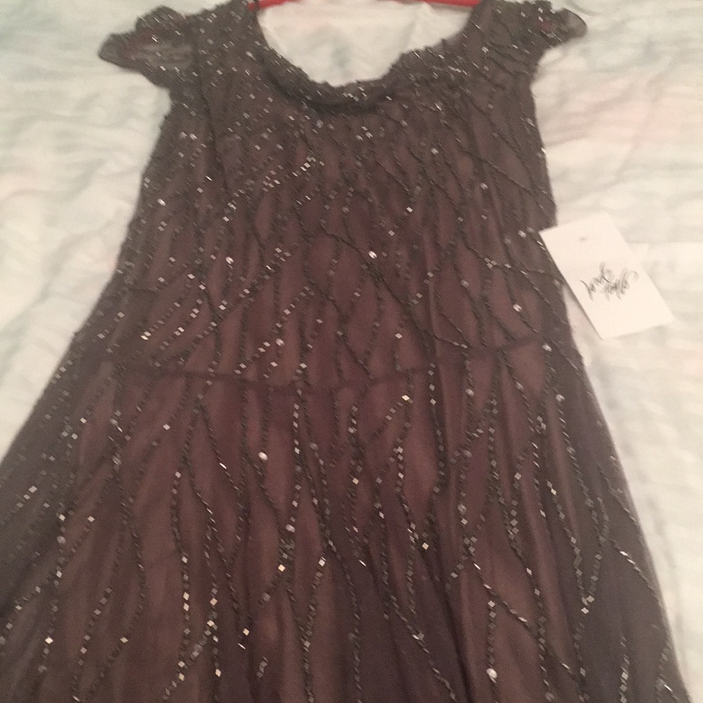 Size 8 petite gray jkara beaded dress